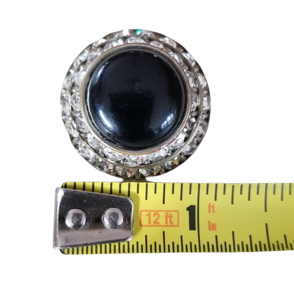 Vintage 1950s Mid Century Round Black Acrylic Bead Rhinestone Clip On Earrings - Picture 12 of 12